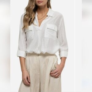 Women's White Roll-Up Sleeve Blouse